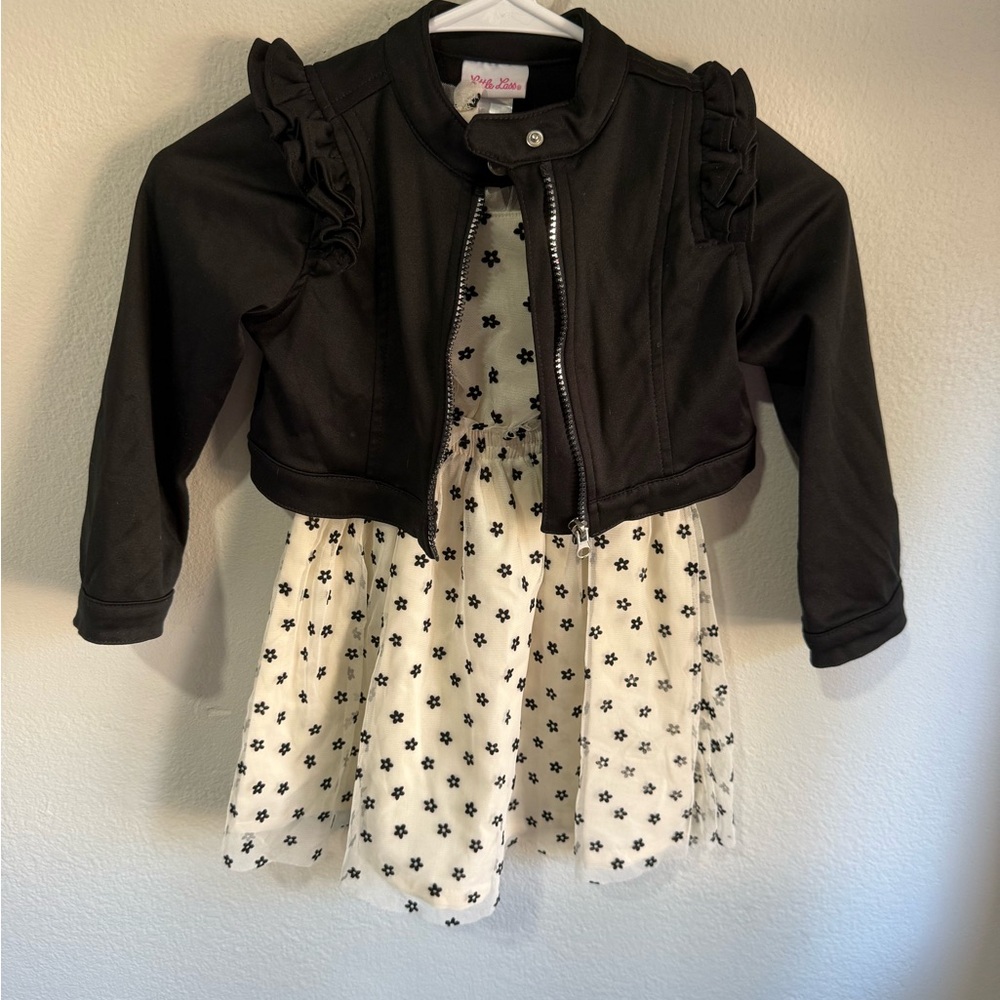 Little Lass Black Jacket with White Floral Dress